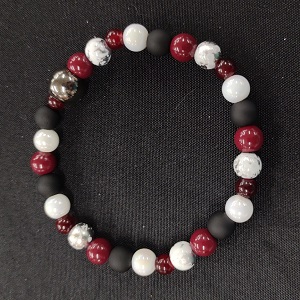 Custom maroon, white, and black school color beaded stretchy bracelet